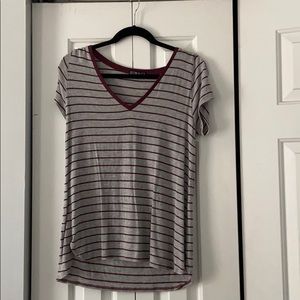 Red and Grey Striped V Neck T shirt from CottonOn